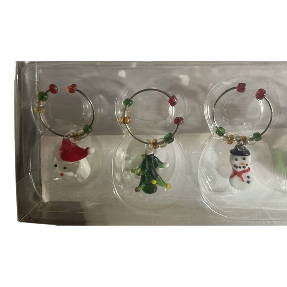 LS Arts Christmas Wine Glass Charms Ornaments Holiday Set Of 6 Hand Crafted - Picture 3 of 6